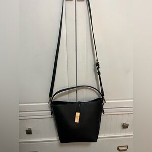 Black Leather Crossbody Bucket Bag